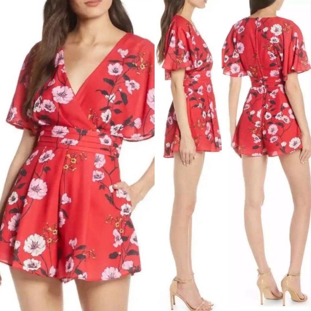 Keepsake Womens‎ Floral Romper XS Red Darkness Dainty Playsuit Oriental Flutter